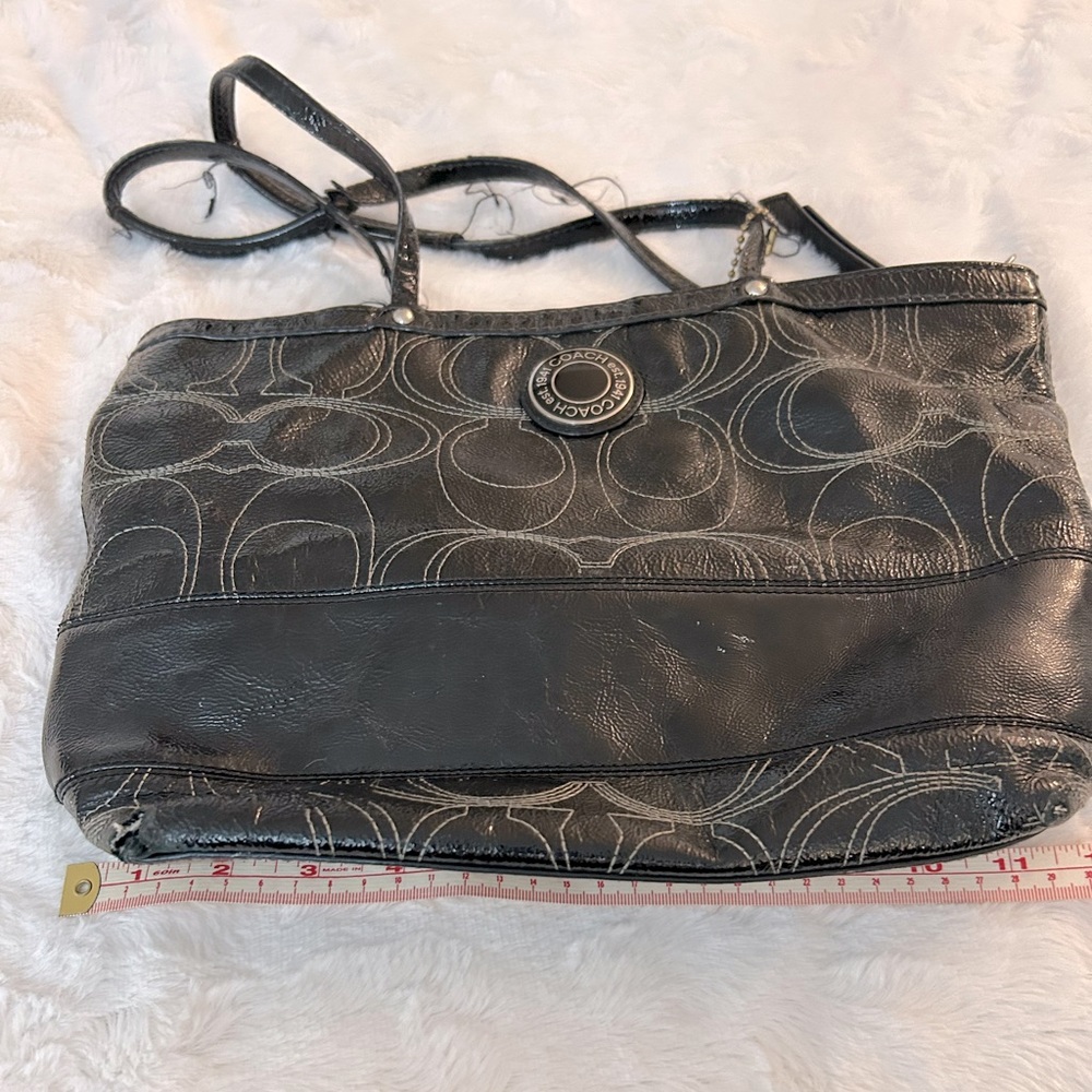 Coach tote used, fraying on the handles but still functional